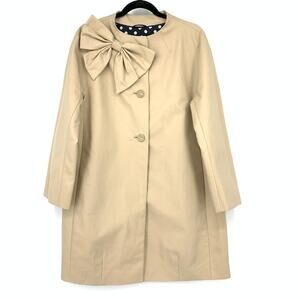 Kate Spade Dorothy Trench Coat Womens Size Large Beige Big Bow Accent